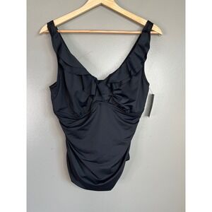 Lauren Ralph Lauren black ruffle underwire tummy control beach club tankini top